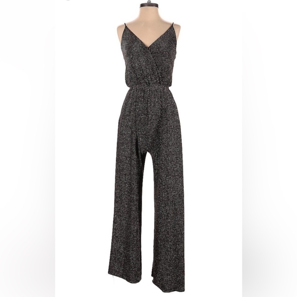 Chelsea28 Chelsea 28 Gold And Silver And Black Sparkle Wide Leg Jumpsuit Size 4P
